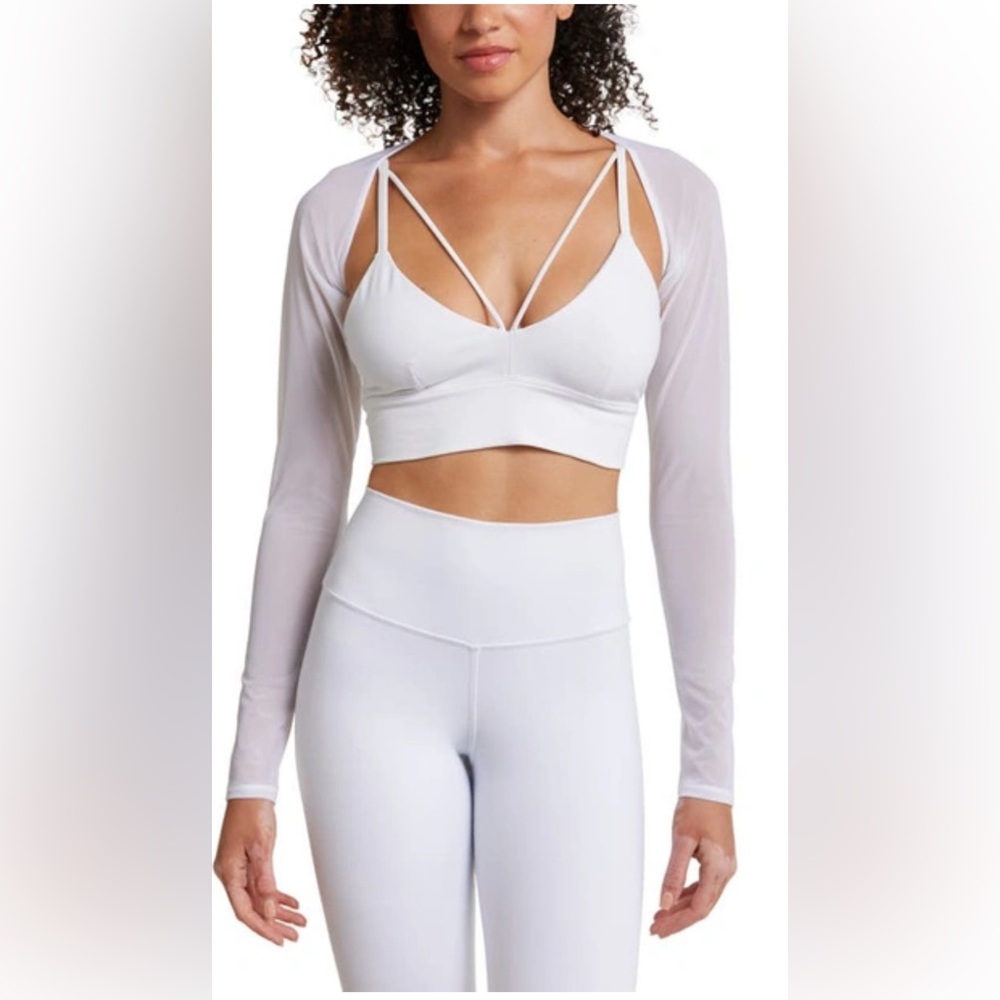 ALO Yoga White Mesh Long Sleeve Shrug Crop Top